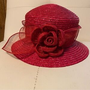 Betmar Vibrant Red Women's Hat with Floral Accent